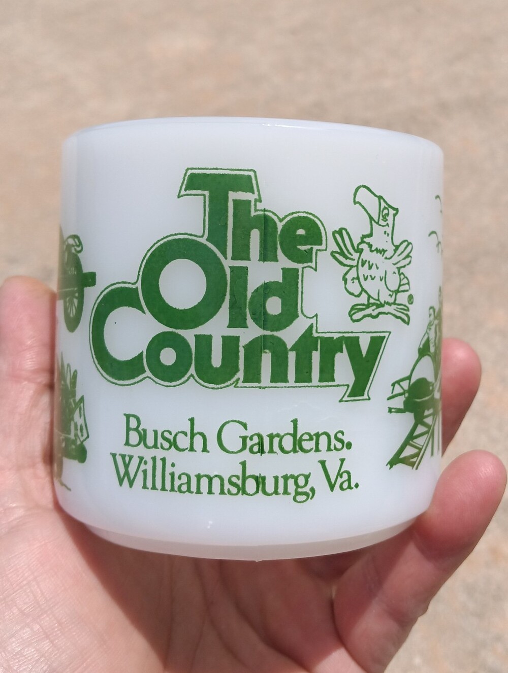 Vintage The Old Country Bush Gardens Souvenir Mug Milk Glass Federal Glass